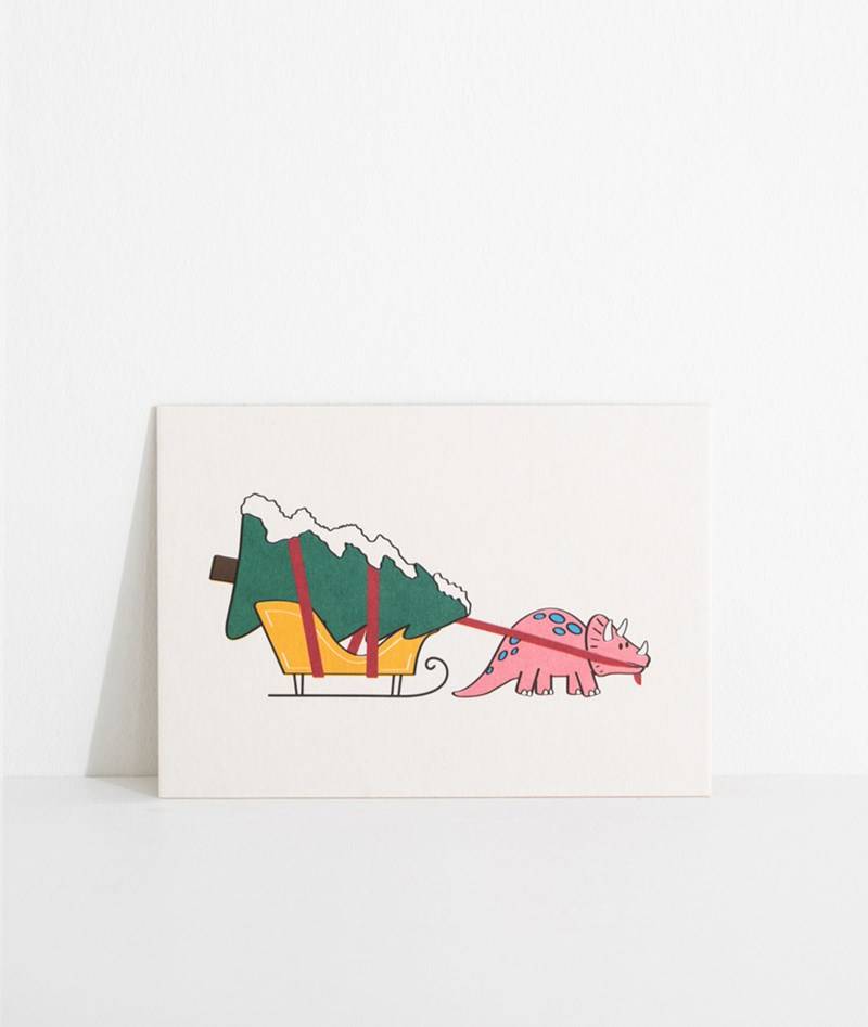 KAUF DICH GLüCKLICH Postkarte Christmas Dinosaur Weiü
