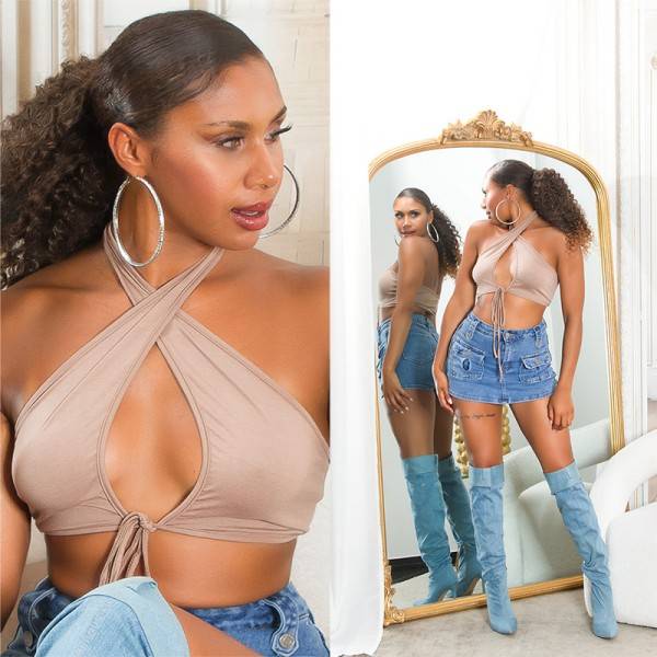﻿Koucla Sexy Koucla Sommer Neckholder Crop Top mit Cut Out Versandkostenfrei