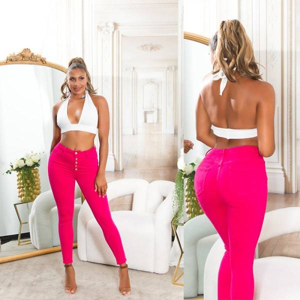 Koucla Sexy Highwaist Jeans "pink" mit Knopf-Details Neueste Mode