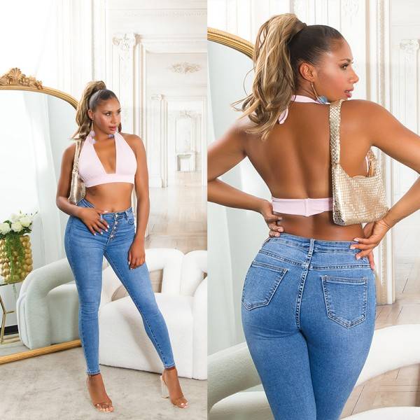 Koucla Sexy Highwaist Skinny Jeans mit Knopf-Details Online Outlet