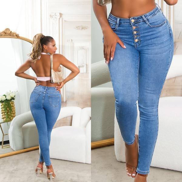 Koucla Sexy Highwaist Skinny Jeans mit Knopf-Details Online Outlet