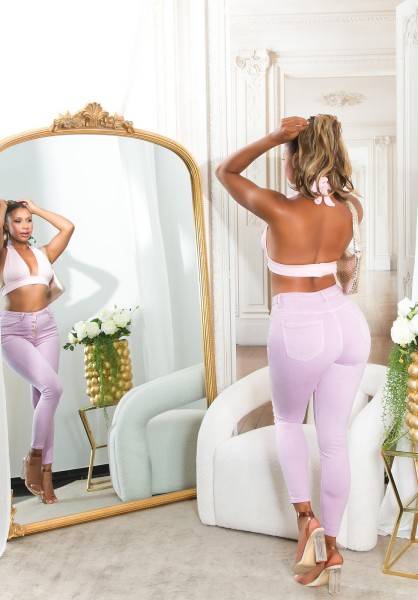 Koucla Sexy Highwaist Jeans "flieder" mit Knopf-Details Zeitlich begrenztes Angebot