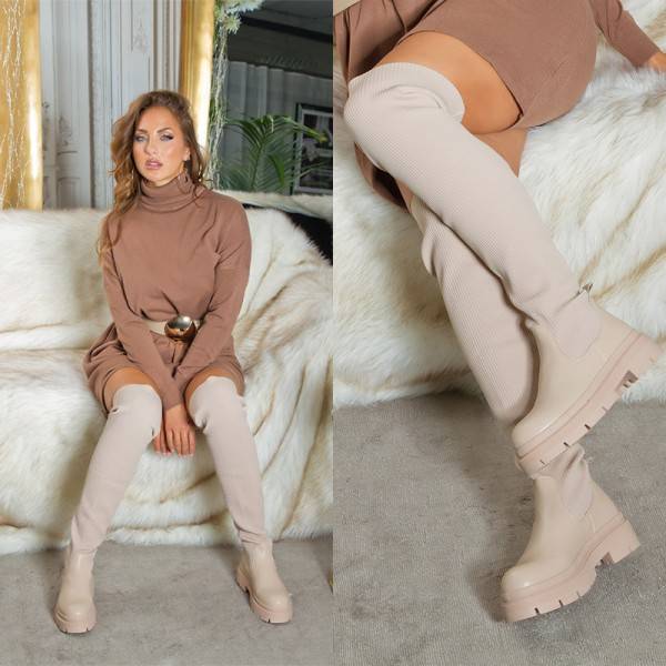 Koucla Trendy Musthave flache Overknee Stiefel gerippt Saisonale Angebote