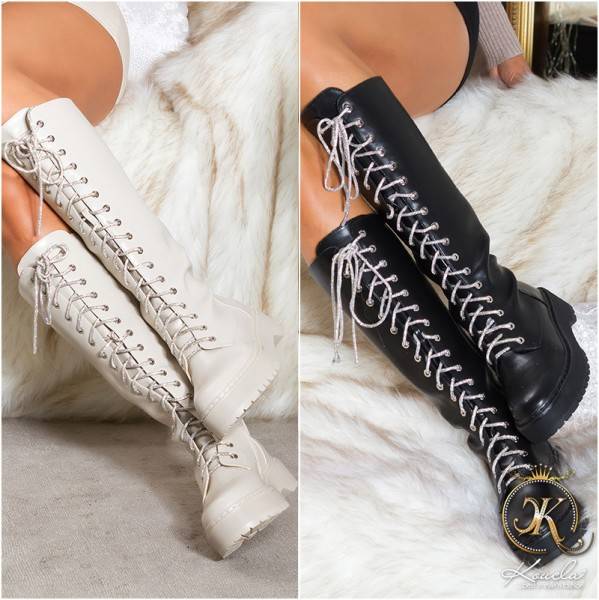 Koucla Trendy Stiefel Biker-Look mit Glitzer-Schnürsenkel Tägliche Deals