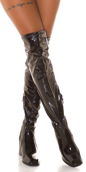 Koucla Sexy Latexlook Blockabsatz Overknees Tiefpreis