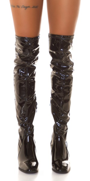 Koucla Sexy Latexlook Blockabsatz Overknees Tiefpreis