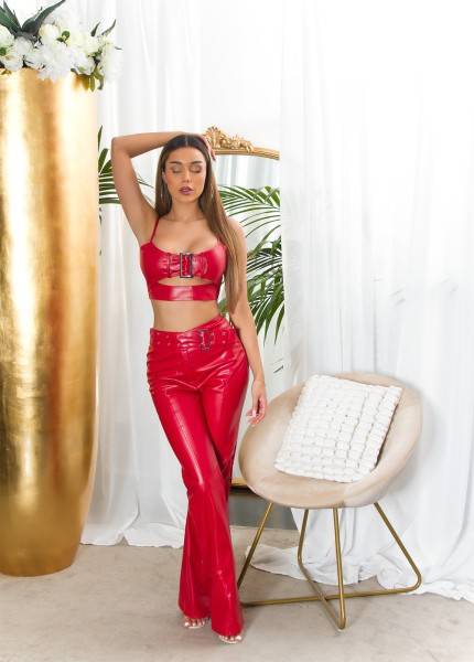 Koucla Sexy Koucla Kunstleder Crop Top mit Schnalle Im Verkauf