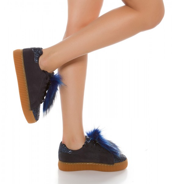 Koucla Trendy Plateau Sneakers mit Glitzer und fake Fell Bis zu 50% Rabatt