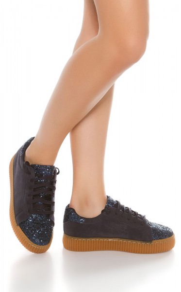 Koucla Trendy Plateau Sneakers mit Glitzer und fake Fell Bis zu 50% Rabatt