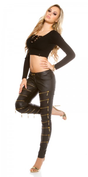 Koucla Sexy KouCla Lederlook Hose mit Deko Zips Rabatt
