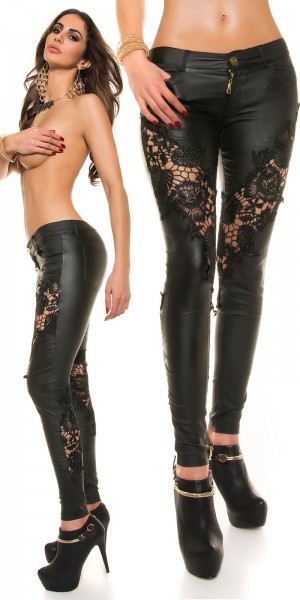 Koucla Soo Sexy! Koucla Lederlook-Hose mit Spitzeneinsatz