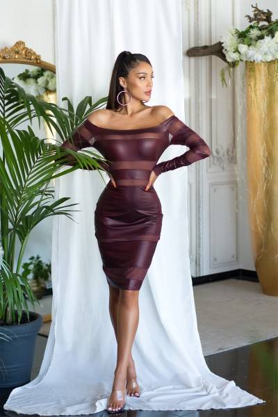 Koucla Sexy KouCla Wetlook Kleid JLo LooK, Mesh Einsätzen Rabatt