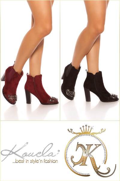 Koucla Sexy Blockabsatz-Stiefelette mit Strass Begrenztes Angebot