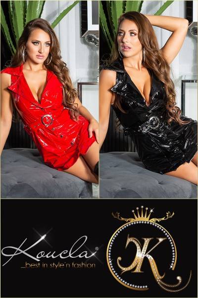 Koucla Sexy Koucla Latexlook Minikleid mit Gürtel Osterangebot