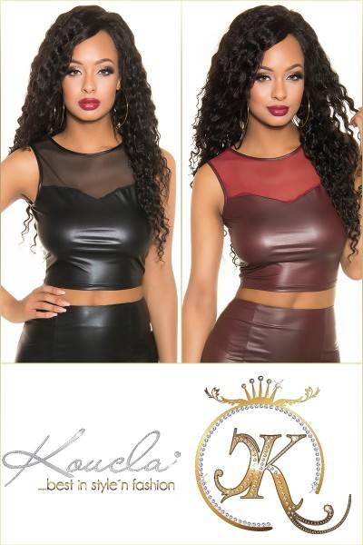 Koucla Sexy KouCla Wetlook Tank Crop Top mit Mesheinsatz Riesige Rabatte