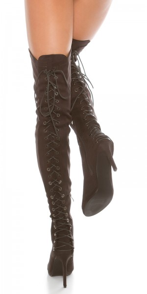 Koucla Sexy Overknees Peeptoes in Wildleder-Optik Preisnachlass