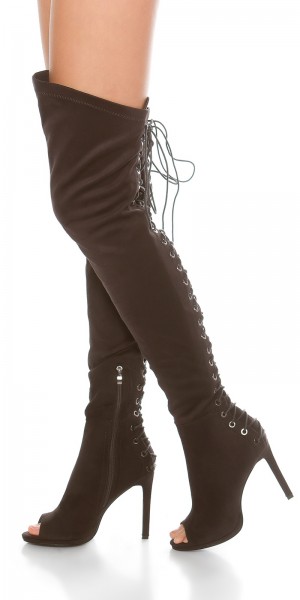 Koucla Sexy Overknees Peeptoes in Wildleder-Optik Preisnachlass
