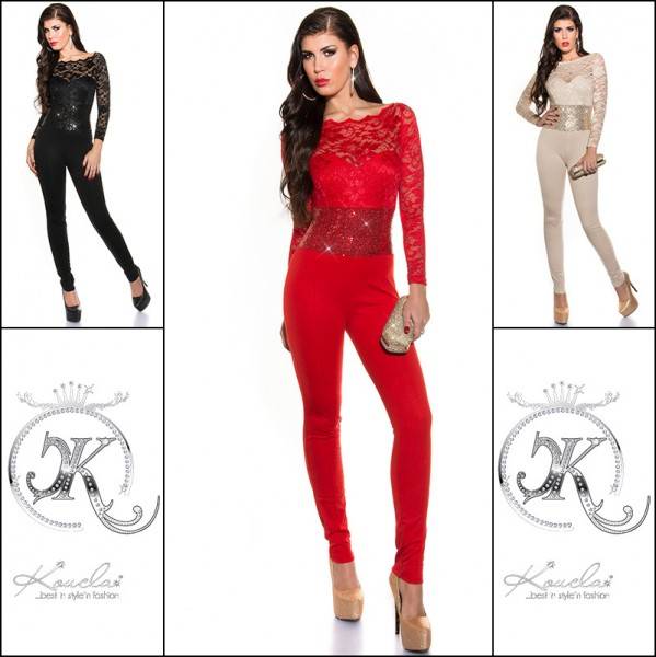 Koucla Sexy KouCla Partyoverall langarm Spitze+Pailletten Große Rabatte