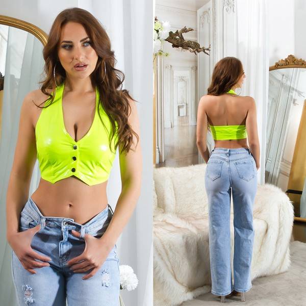 Koucla Sexy Koucla Latexlook Neck-Top mit Knöpfen Sonderangebote