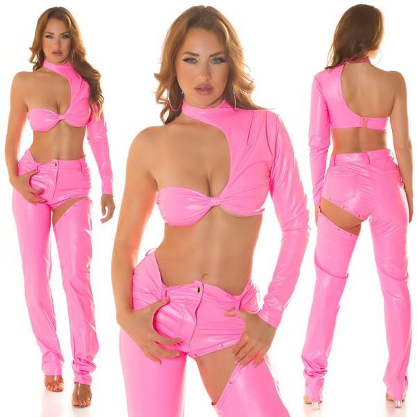 Koucla Sexy Koucla Kim K. Style One Arm Crop Top Leder Look Fabrikladen