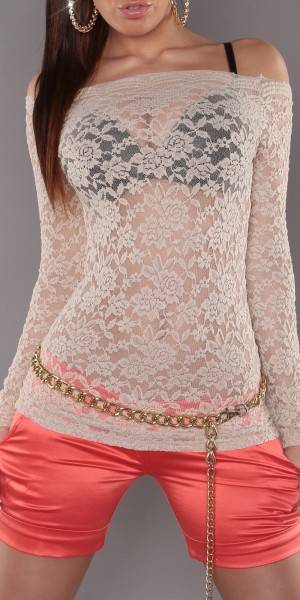 Koucla Sexy Longsleeve Spitzenshirt Günstiger Verkauf