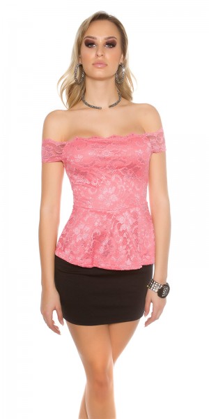 Koucla Sexy KouCla Spitzen Latina Top mit Schösschen Neueste Mode
