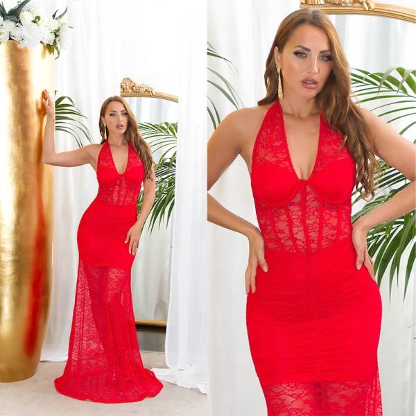 Koucla Sexy Koucla Neckholder Maxikleid aus Spitze 2025
