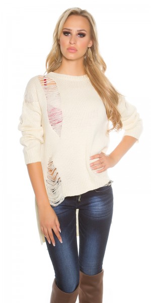 Koucla Sexy Koucla-High/Low-Strickpullover mit Risse Rabatt