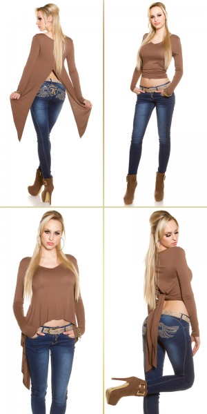 Koucla Sexy KouCla 2Way HighLow Langarm Crop Shirt Online Shopping