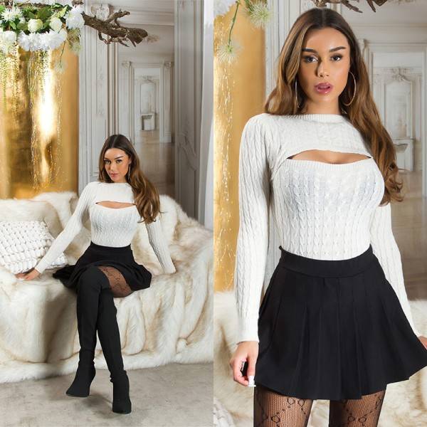 Koucla Sexy Strickpullover mit Cut Out Sonderangebot der Fabrik