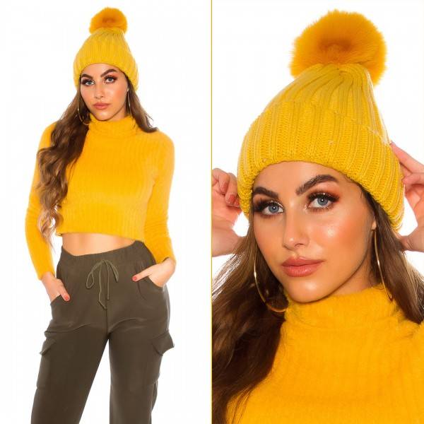 Koucla Trendy Stick Mütze mit Bommel Gefüttert zollfrei