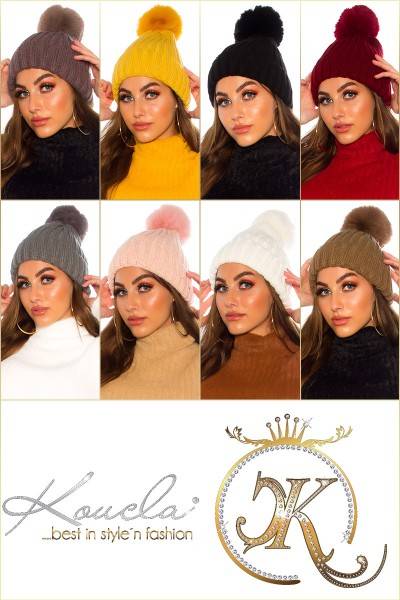 Koucla Trendy Stick Mütze mit Bommel Gefüttert zollfrei
