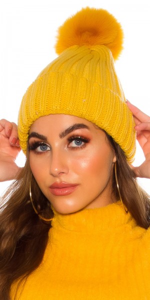 Koucla Trendy Stick Mütze mit Bommel Gefüttert zollfrei