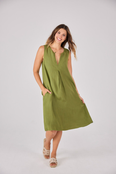 Lieblingsstück Ärmelloses Leinenkleid mit Falte 50% Rabatt mit kostenlosem Versand