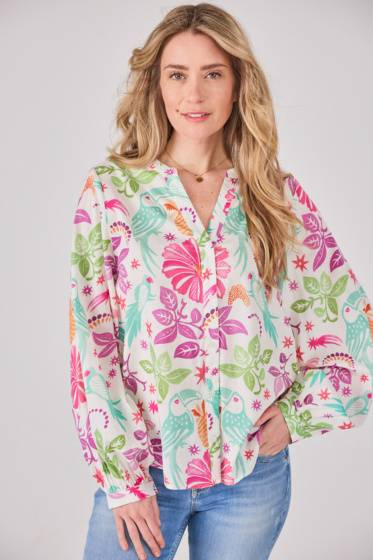 Lieblingsstück Bluse mit Puffärmel und Paradise Print Begrenzt auf 3 Tage