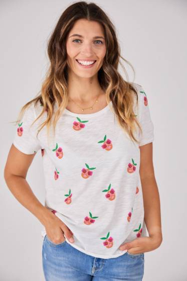 Lieblingsstück T-Shirt mit Allover Pfirsichmotiv Limitierter Zeitrabatt