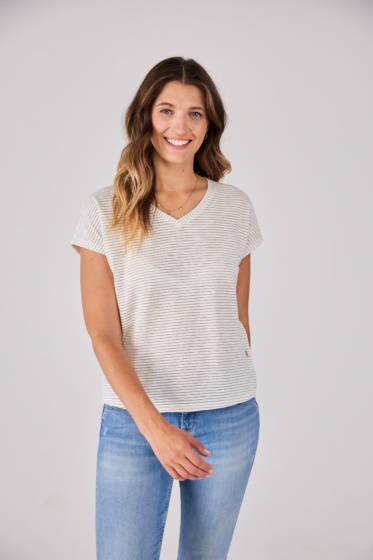 Lieblingsstück Gestreiftes T-Shirt mit V-Ausschnitt Fabrikpreis