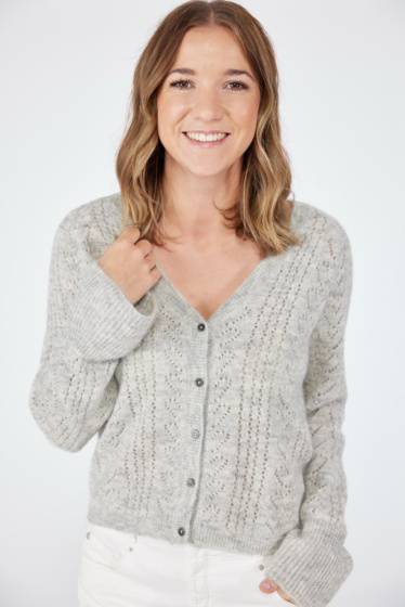 Lieblingsstück Jacke mit ausgestelltem Ärmel und Herzchen-Strick Top Angebot