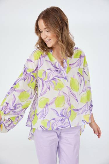 Lieblingsstück Bluse mit Stehkragen und Lemon Print Blitzangebot