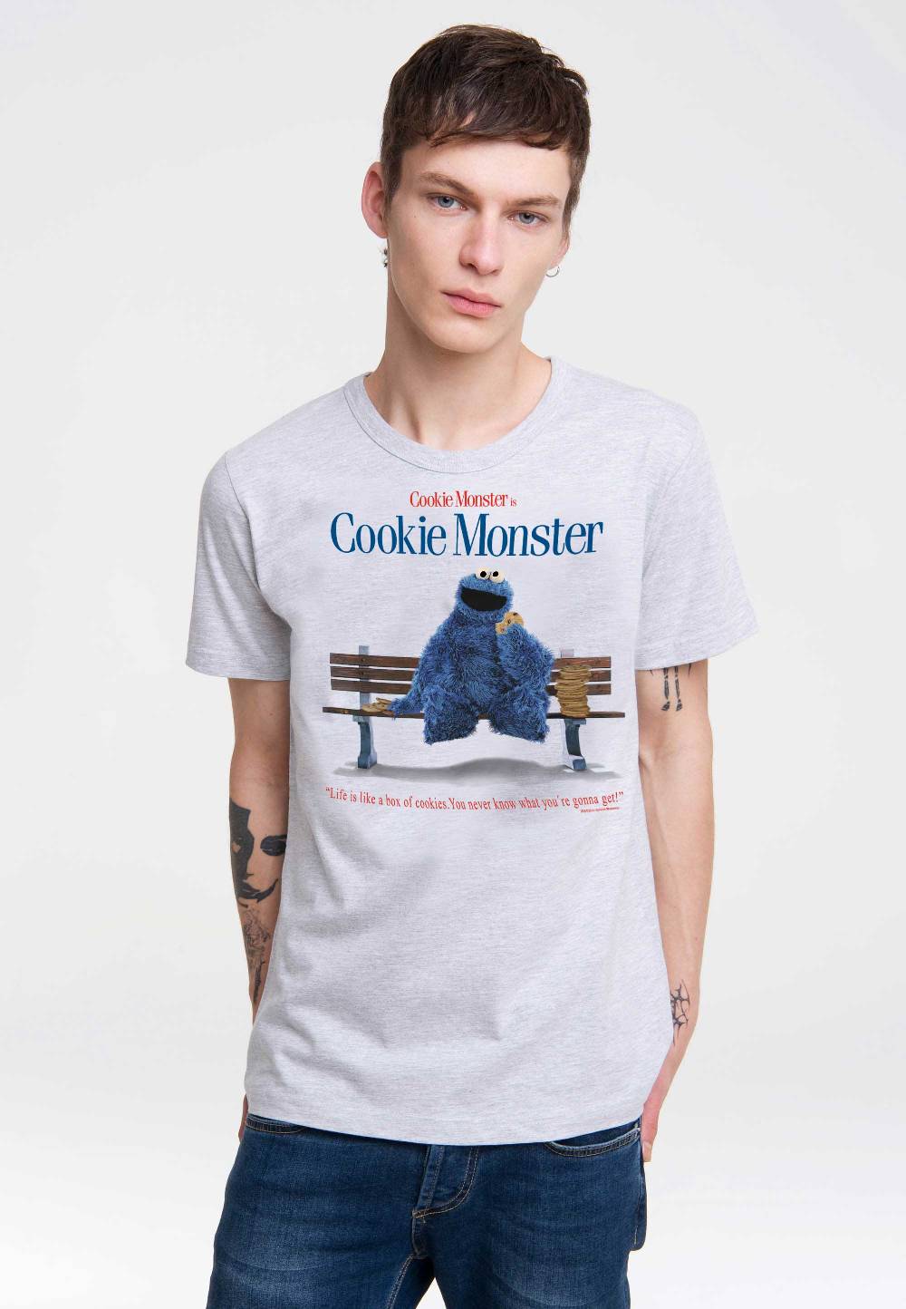 Logoshirt Sesamstrasse - Krümelmonster - Cookie Monster - Box Of Cookies - T-Shirt Print - Herren Muttertagsangebot