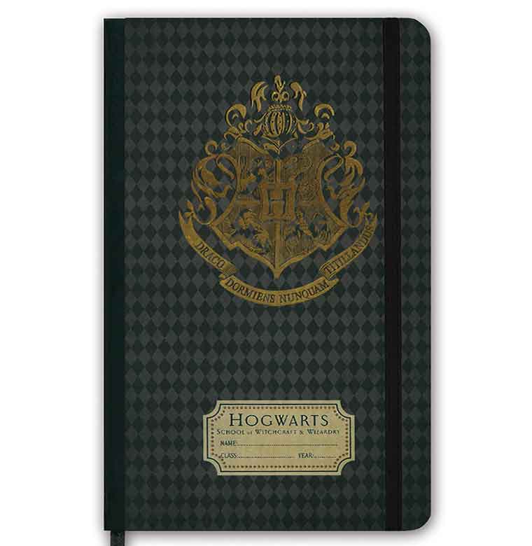 Logoshirt Harry Potter - Hogwarts Logo Gold - Hardcover Notizbuch A5 - mit Gummiband - Liniert