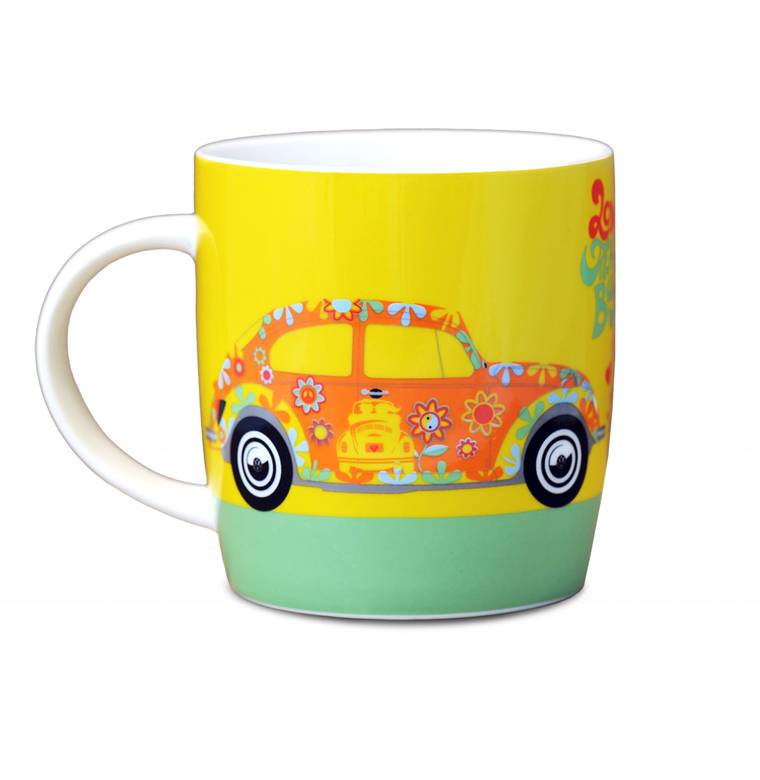 Logoshirt VW - Käfer - Blumen - Love That Bug - Kaffeetasse Auslauf
