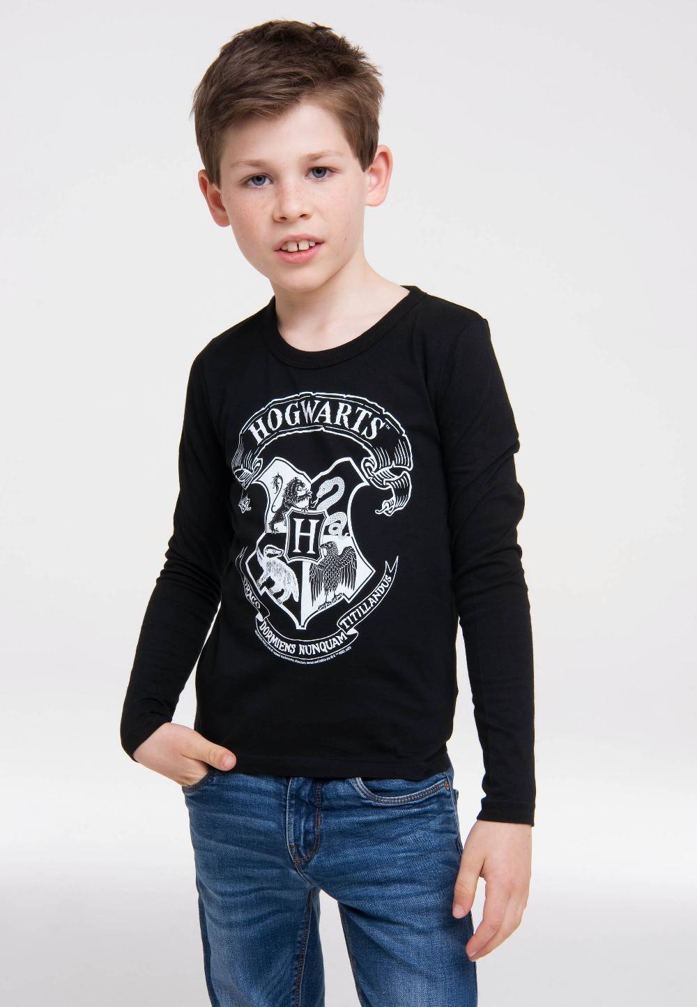 Logoshirt Harry Potter - Hogwarts Logo (Weiß) - Langarmshirt Print - Kinder Bis zu 55% Rabatt