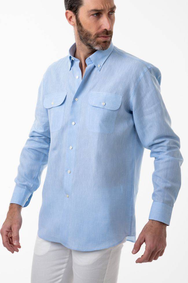 aplomb Hemd Herren Aplomb Classic Einfarbig 100% Leinen kragen Button-Down Lange Ärmel Blitzverkäufe