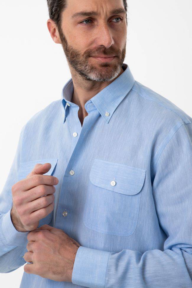 aplomb Hemd Herren Aplomb Classic Einfarbig 100% Leinen kragen Button-Down Lange Ärmel Blitzverkäufe