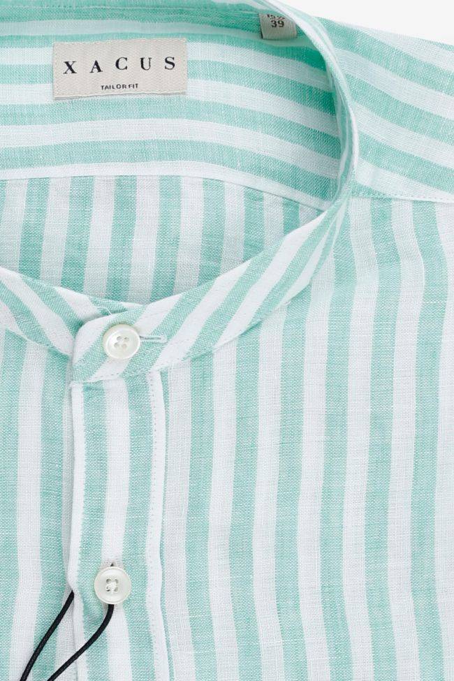 xacus Hemd Herren Xacus Regular Streifen 100% Leinen kragen Mandarinkragen Lange Ärmel Rabatt
