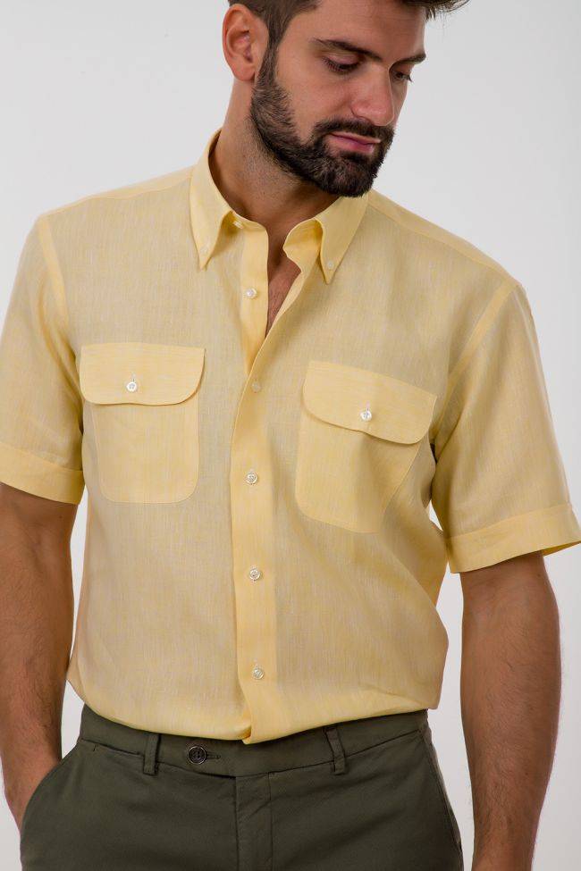 aplomb Hemd Herren Aplomb Classic Einfarbig 100% Leinen kragen Button-Down Kurze Ärmel Sonderangebote