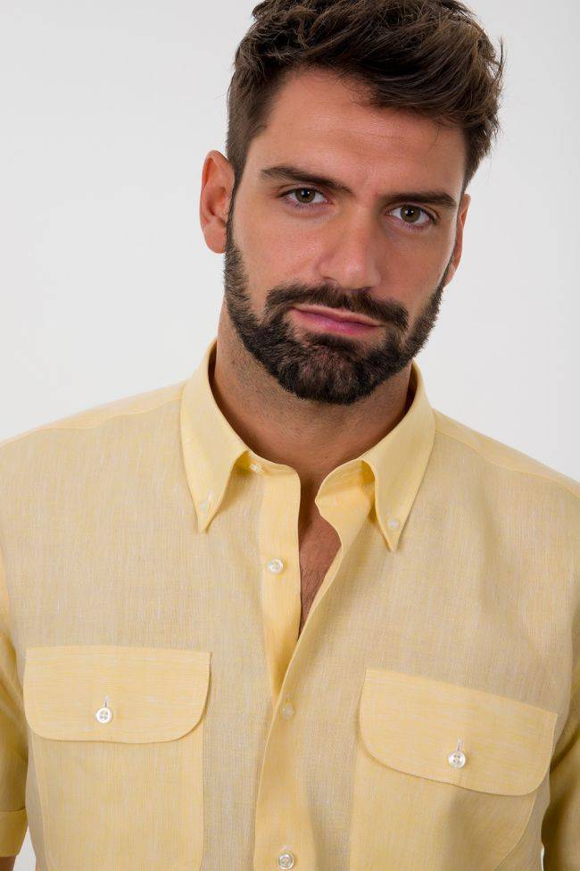 aplomb Hemd Herren Aplomb Classic Einfarbig 100% Leinen kragen Button-Down Kurze Ärmel Sonderangebote