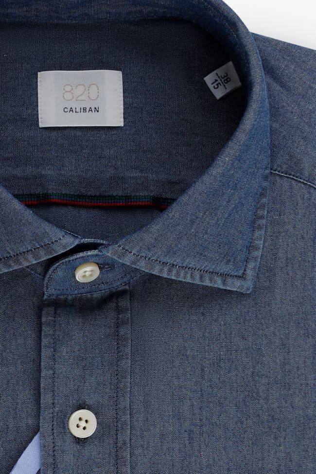 caliban Hemd Herren Caliban Regular Einfarbig 100% Baumwolle Denim Jeans kragen Französisch Lange Ärmel Valentinstagsangebot