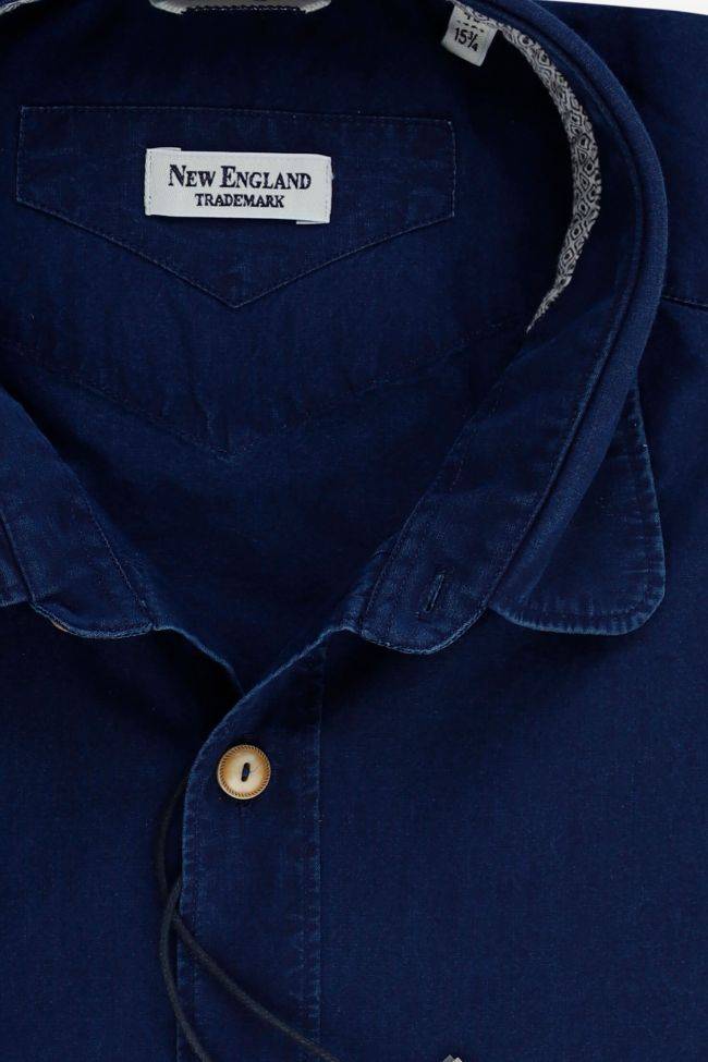 new england Hemd Herren New England Regular Einfarbig 100% Baumwolle Denim Jeans kragen Französisch Lange Ärmel Begrenztes Angebot